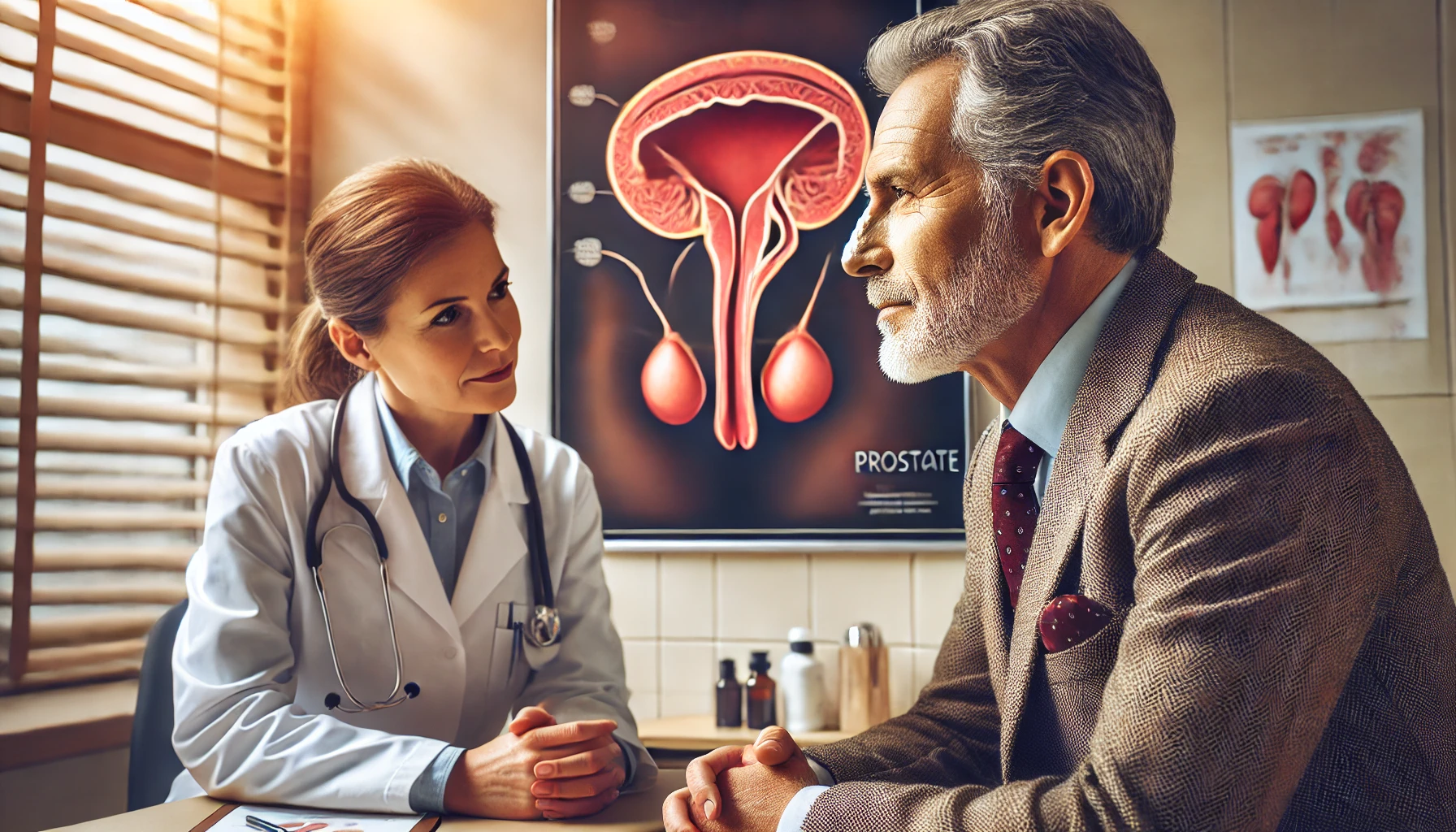 Doctor discussing prostate health and healthy aging with an older man during a wellness consultation