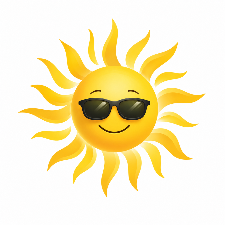 Friendly smiling sun icon with sunglasses representing positivity and well-being