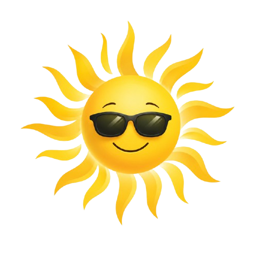 Friendly smiling sun icon with sunglasses representing positivity and well-being